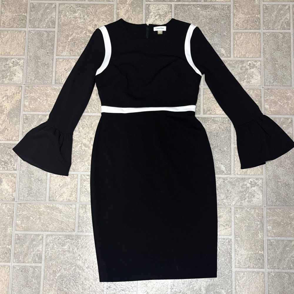 Calvin Klein Black and White Long Sleeve Dress
